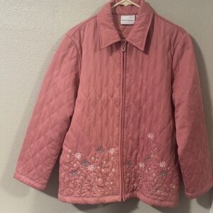 Alfred Dunner Rose Quilted Puffer with Floral Details